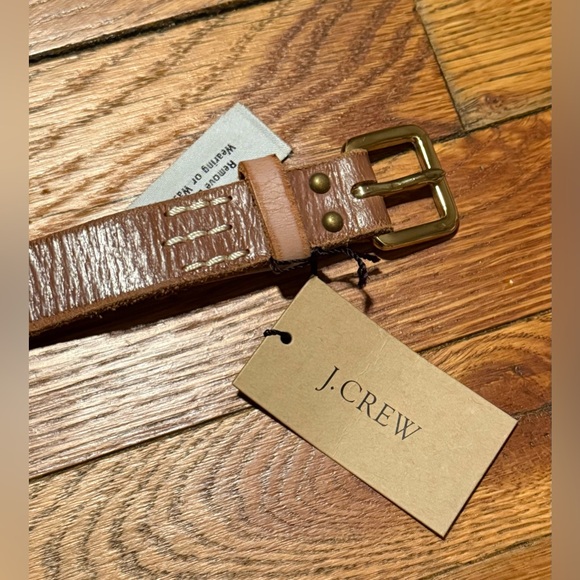 J.Crew Brown gold Leather Belt Brass Buckle Made in Italy Women’s Medium NWT - Picture 2 of 8
